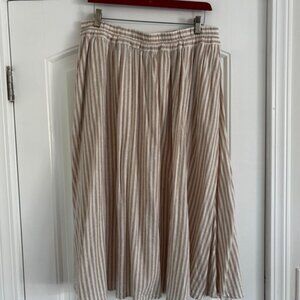 A new day Natural Beige Striped Linen Maxi Skirt size L with Pockets!